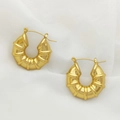 Fashionable gold U-shaped hoop earrings with vintage spiral texture on white fabric - Spiral Hoop Style (XL1464-29)