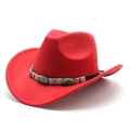 Chapeau de cowboy classique en feutre rouge avec bande tressée ethnique et pierre turquoise - M (56-58cm) / Rouge