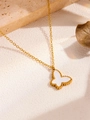 Collier élégant en titane doré avec pendentif papillon blanc et bordure perlée - Pendentif Papillon Blanc