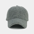 Close-up of the soft grey faux shearling texture on a winter baseball cap - Adjustable / Grass Green
