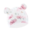 White newborn hat with pink bear and green tree print featuring cute 3D ears - Pink Bear Beanie with Ears