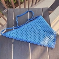 Blue crochet daisy headscarf featuring handmade hollow floral patterns and wavy edges - Blue Hollow Crochet
