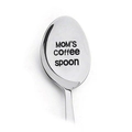 Silver stainless steel coffee spoon with MOM'S coffee spoon engraving on white background - MOM'S coffee spoon