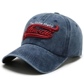Casquette en coton délavé bleu marine avec broderie Hawaii rouge et style vintage - Bleu Délavé