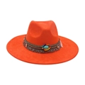 Cappello fedora arancione stile bohémien con perline turchesi e nappe decorative - Taglia unica / Arancione