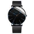 Fashionable black business watch for men with blue indices and Milanese mesh band - Blue Hands Black Case Black Mesh Band
