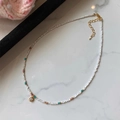 Ethnic bead necklace with white stones, gold accents, and a round crystal pendant - Gold-White Round Diamond (95#)