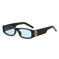 Rectangle black sunglasses with blue lenses and golden hardware decoration on the side - Black Frame Blue Lens