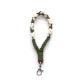 Handmade woven flower keychain lanyard in green and white cotton with a silver metal clasp - Wristband Style / Antique Bronze Keychain / Beige