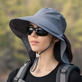 Dark grey outdoor sun hat with extra large brim and neck protection flap for women - Dark Gray