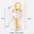 Mini heart key pendant in gold-plated copper with white zircon inlay for jewelry making - Light Grey L75 Heart Key / Gold