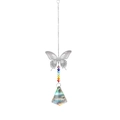 Silver butterfly suncatcher with rainbow beads and faceted crystal prism pendant - 38mm Taper Prism Pendant-Butterfly