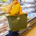 Olive green eco-friendly shopping bag with yellow handles and large capacity storage - M Green