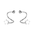 Silver screw earrings with spiral design featuring a solid ball and hollow star shape - Pentagram Spiral Screw Back Style