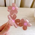Cute Korean floral hair claw clip in translucent pink-orange resin for elegant styling - Coffee Flower-Large-9cm