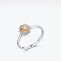 Eleganter S925 Silberring mit Champagner-Edelstein im Sonnenblumen-Design und Zirkonia - US-Größe 5 / Champagner