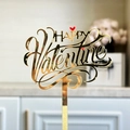 Golden acrylic Happy Valentine cake topper with red hearts and mirror finish - Red Gold Double Layer Happy Valentine's Day