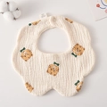 Floral petal-shaped baby bib made of 100% cotton gauze with a cartoon tiger print - Gauze Flower Scarf - Bow Tie Tiger