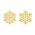 Dettaglio di due fiocchi di neve dorati glitterati su sfondo bianco pulito - Ornamento Appeso Fiocco di Neve Oro / Confezione da 12 Pezzi / Oro