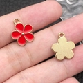 Red cherry blossom enamel flower charms with golden metal textured back for DIY jewelry - 1Pc Red Flower 14x17mm