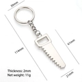 Saw tool keychain in silver finish with metal chain and keyring, 114mm length - Small Saw