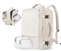 Versatile off-white travel backpack set with three transparent storage bags and large capacity - 8026 Style With Three Transparent Storage Bags / Off White
