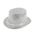 Sparkly silver sequin magician top hat with decorative satin band for party costume - Silver Rain / Size L - Hat Circumference 58cm - Hat Height 13cm