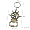 Bronze ship wheel keychain bottle opener with dimension markings and weight details - Ship Wheel Opener / Antique Bronze