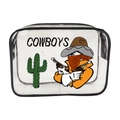 Transparent PVC makeup bag with black trim and cartoon cowboy cactus print - 020-Cowboy Theme Cartoon