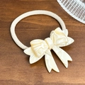 Coletero con lazo doble de acetato jaspeado crema y cordón elástico grueso - 5.4cm / Coletero blanco roto