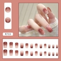 Elegant wine red and nude gradient press-on nails with silver glitter accent lines - Short Square / Nude Gradient (Glue Style)