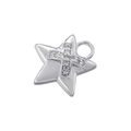 Macro detail of silver star pendant with cross inlay and sparkling zircon stones - Pentagram / White Gold