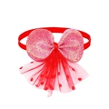 Red glitter pet bowtie with polka dot lace tulle for small and medium dogs - Red Sequin