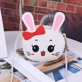 Cute white bunny round shoulder bag for kids with pink ears and red bow decoration - White