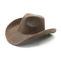 Classic dark brown woven western cowboy hat with wide brim and top indentation style - Khaki Braided Style