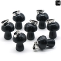 Set of 7 black natural crystal mini mushroom pendants with metal loops for DIY necklaces - Obsidian (1pc)