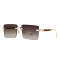 Moderne Retro-Rechteck-Sonnenbrille mit braunen Verlaufsgläsern und Gold-Holz-Bügeln - Goldrahmen Graubraun