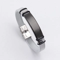 Men's vintage stainless steel mesh bracelet with black rectangular plate and rubber rings - KZ13-Mesh-Black