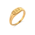 Detailed close-up of 18K gold-plated stainless steel ring with 555 lucky number design - Angel Number 555 (Oval)