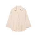 Women's minimalist beige linen-texture long sleeve shirt with relaxed fit and curved hem - XS / Apricot