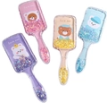 Cute cartoon transparent hairbrushes set with liquid glitter in purple pink beige and blue - 1821-F Mixed Colors