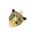 Hip hop style gold leopard head pendant with black spots and green zircon eyes - Gold Leopard Head