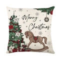 Linen Christmas pillow case with tree, rocking horse and Merry Christmas print - TQYM60-11 Rocking Horse & Tree