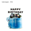 Blue game controller Happy Birthday cake topper for boys gaming themed party decoration - Large Cake Topper 1PC