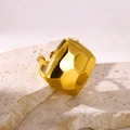 Detail of a vintage gold-tone stainless steel ring with a geometric faceted floral design - Faceted Geometric-Gold (JZ6718G)