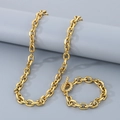 Golden titanium steel Cuban chain jewelry set with T-bar toggle clasp necklace and bracelet - Beveled O-Chain (10mm) / Bracelet 21cm / Gold