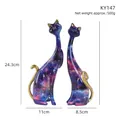 Abstract nebula pattern cat resin statues set in blue and purple with gold accents - KY147 Starry Sky Blue