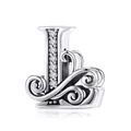 925 sterling silver letter L charm bead with cubic zirconia and vintage filigree details - Letter L