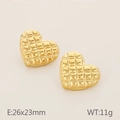 Golden heart stud earrings with quilted pattern and 26x23mm size in 18k gold plating - Style C Gold Grid Textured Heart (KE115291-KFC)
