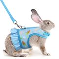 Detail of light blue mesh rabbit harness with carrot prints and matching leash set - S / Blue